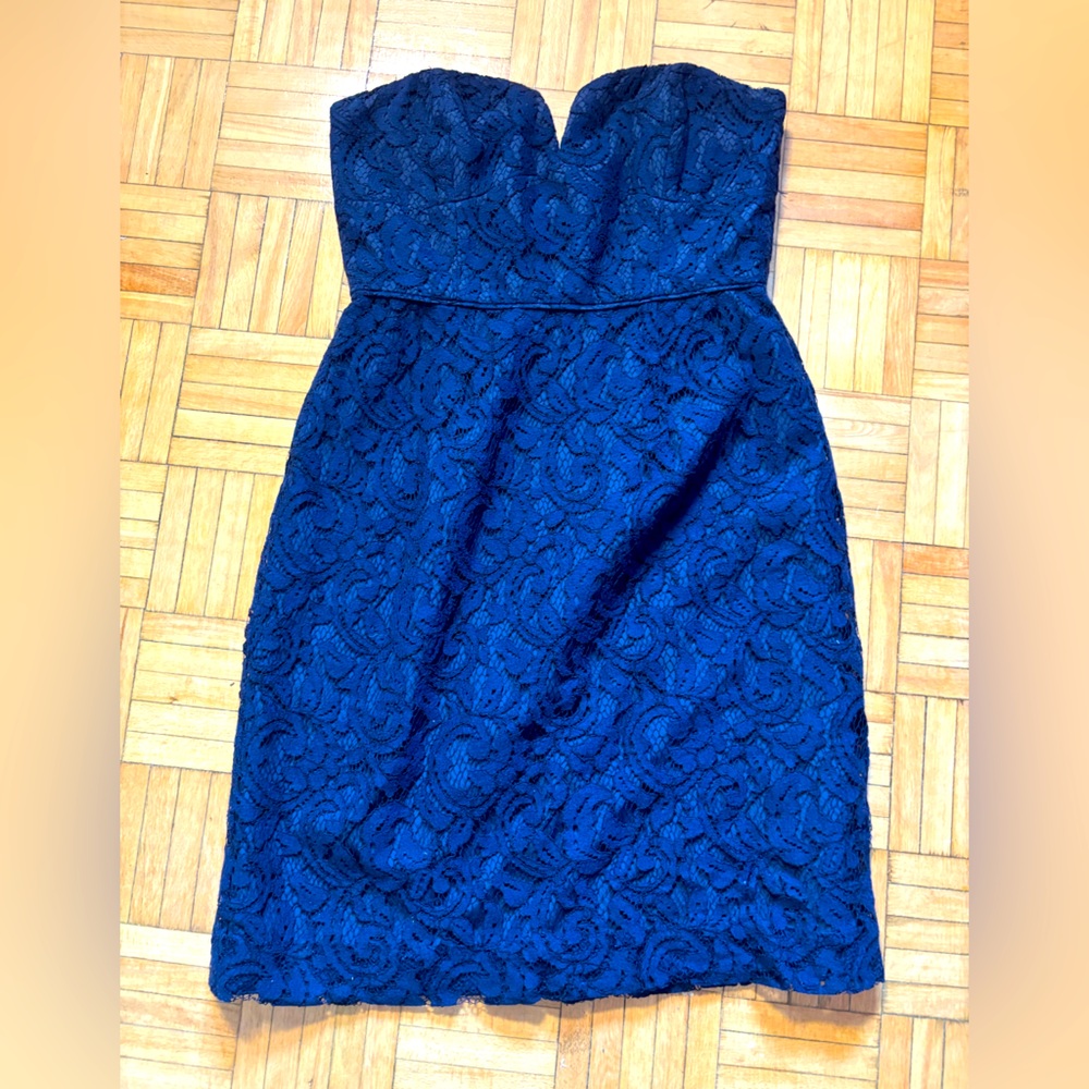 J. Crew Blue Strapless Sweetheart Sheath Dress lace